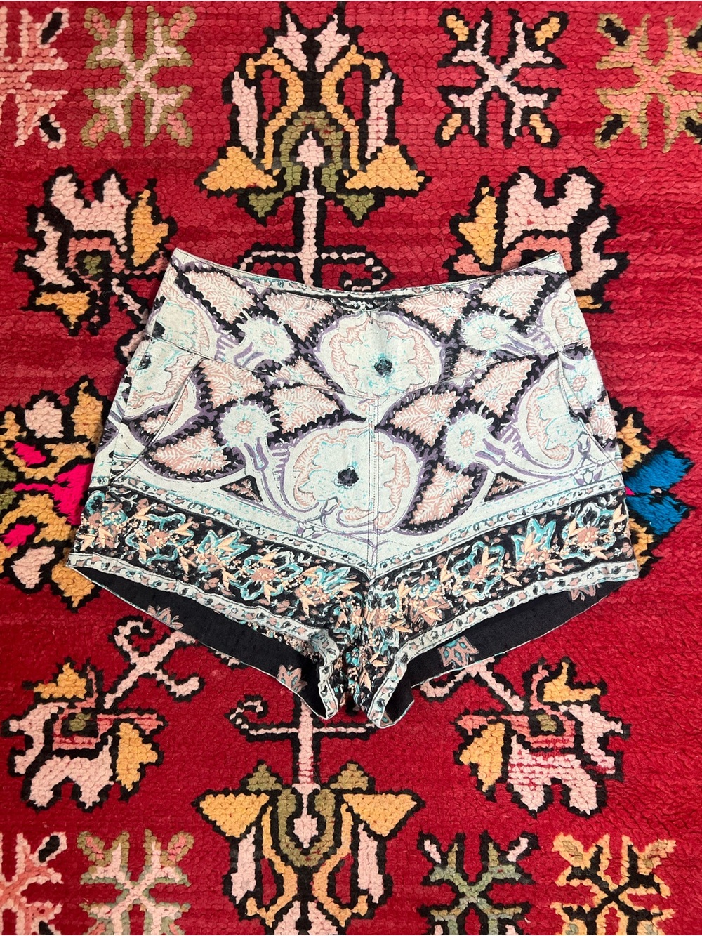 Free People Mint Paisley Print High-Waist Shorts